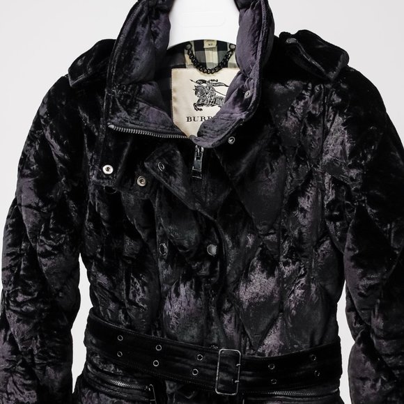 Burberry Black Silk Velvet Puffer Jacket - Picture 3 of 16